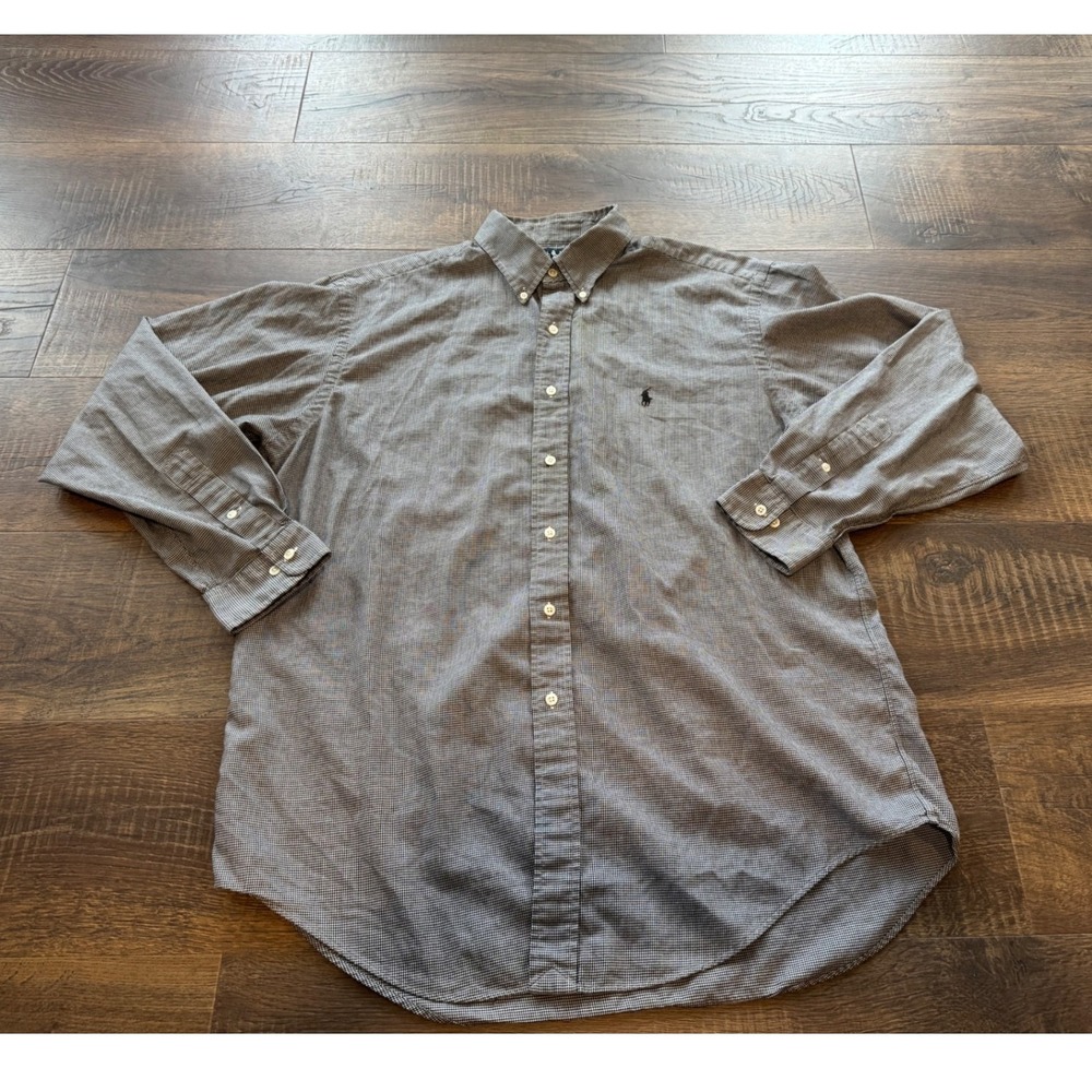 Ralph Lauren Yarmouth Button Down Shirt Mens 16 34/35 Houndstooth Cotton‎